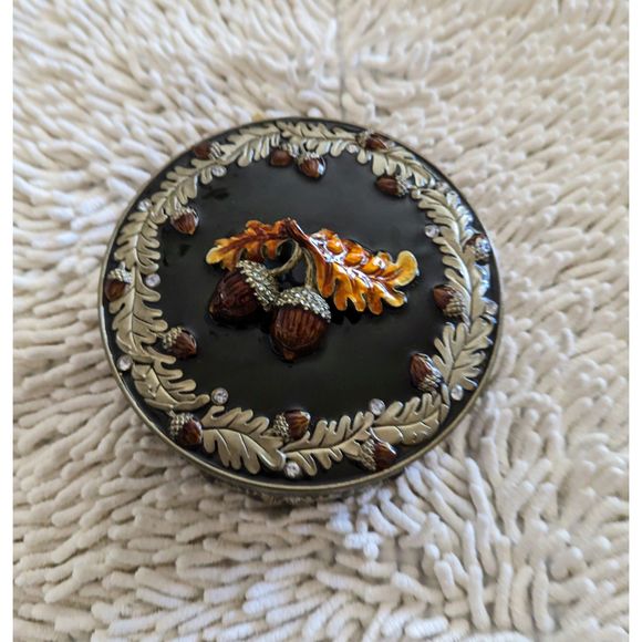 Round mirrored trinket box with autumn theme - Picture 6 of 11